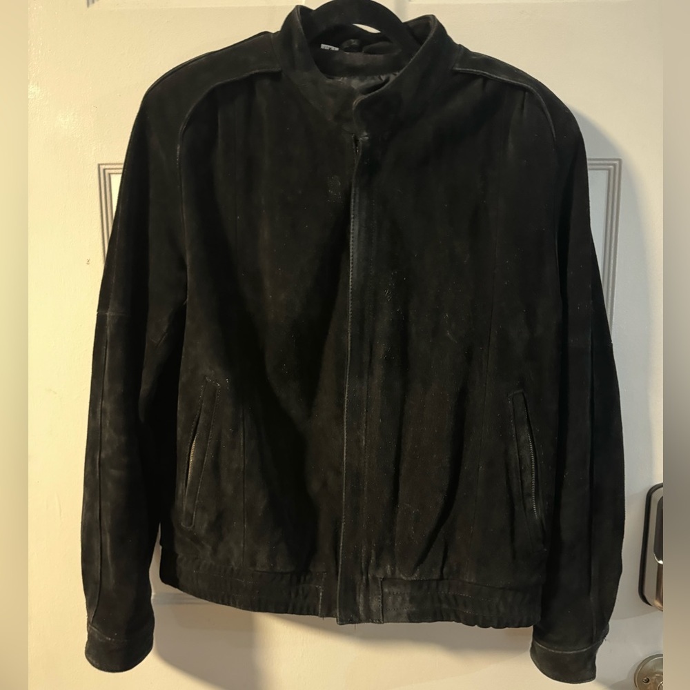 80’s Wilsons Leather Black Suede Leather Bomber Jacket Size 40 Unisex Vtg Korea